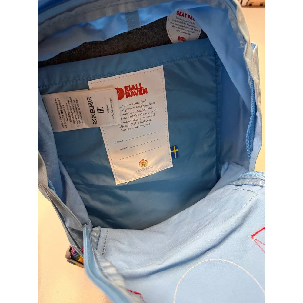 Fjallraven Kanken Rainbow Mini Backpack Sky Blue 132540 Lightweight Travel Bag